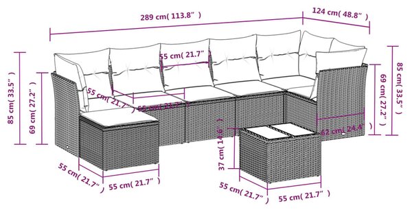 8 részes szürke polyrattan kerti ülőgarnitúra párnákkal