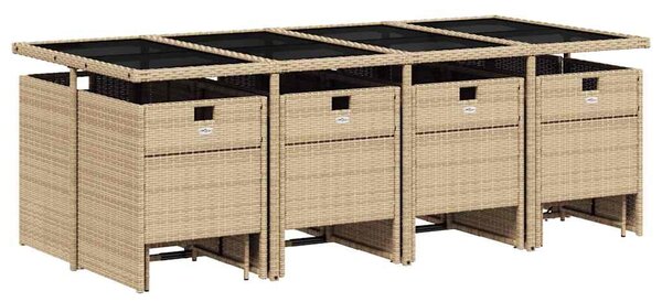 13részes vegyes bézs polyrattan kerti étkezőgarnitúra párnákkal