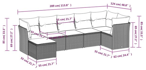 7 részes bézs polyrattan kerti ülőgarnitúra párnákkal
