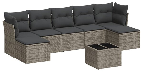 8 részes szürke polyrattan kerti ülőgarnitúra párnákkal