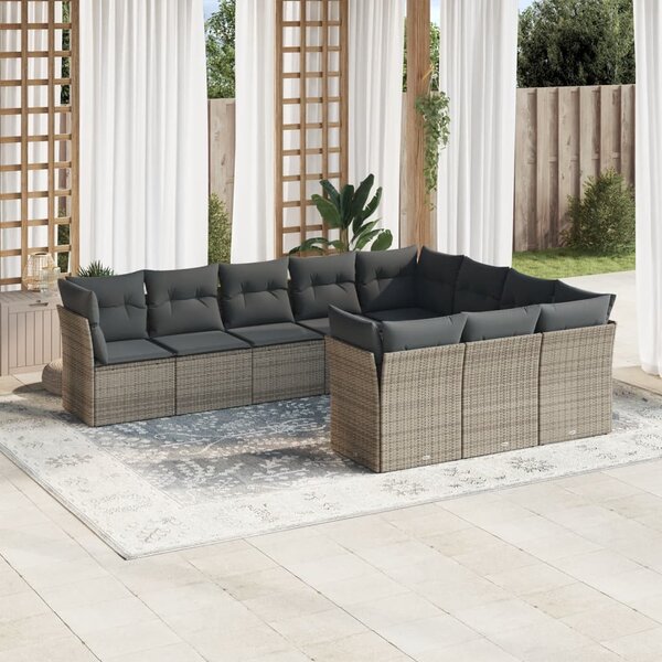 10 részes szürke polyrattan kerti ülőgarnitúra párnákkal