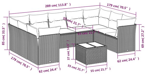 10 részes szürke polyrattan kerti ülőgarnitúra párnákkal