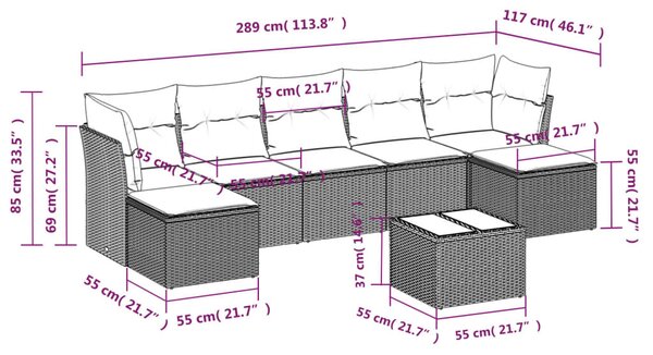 8 részes szürke polyrattan kerti ülőgarnitúra párnákkal