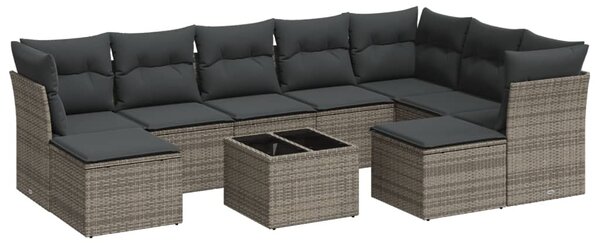 10 részes szürke polyrattan kerti ülőgarnitúra párnákkal