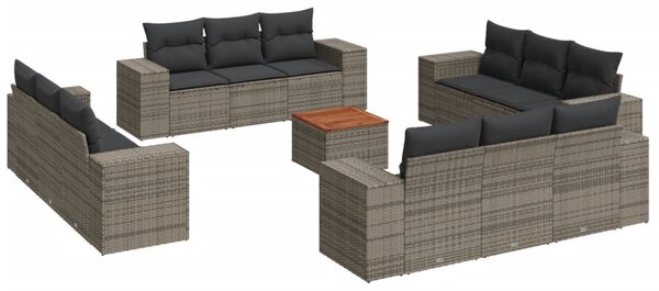 13 részes szürke polyrattan kerti ülőgarnitúra párnákkal