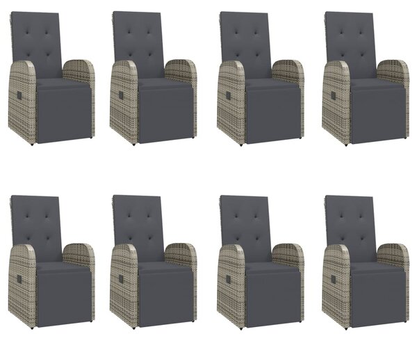 9 részes szürke polyrattan kerti étkezőgarnitúra párnával