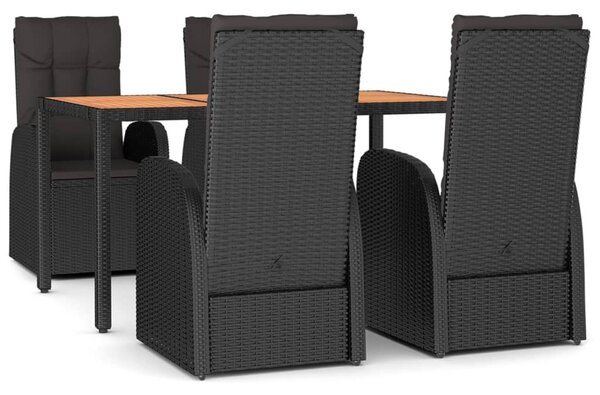 5 részes fekete polyrattan kerti étkezőgarnitúra párnákkal