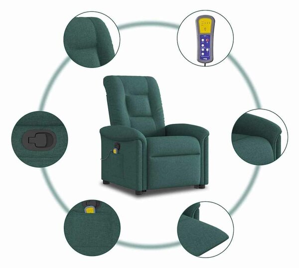VidaXL sötétzöld szövet dönthető masszázs- és állófotel