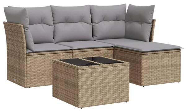5 részes bézs polyrattan kerti ülőgarnitúra párnákkal