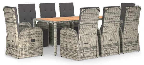 9 részes szürke polyrattan kerti étkezőgarnitúra párnával