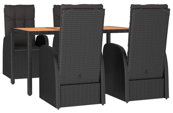 5 részes fekete polyrattan kerti étkezőgarnitúra párnákkal