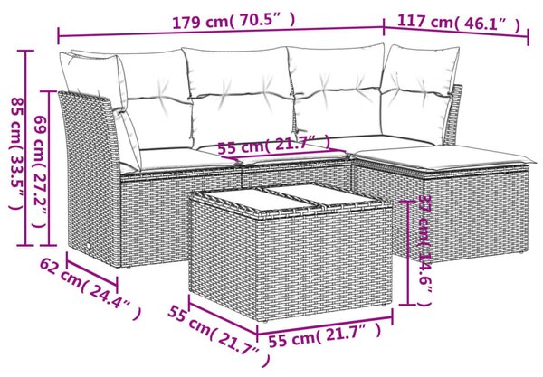 5 részes bézs polyrattan kerti ülőgarnitúra párnákkal