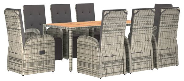 9 részes szürke polyrattan kerti étkezőgarnitúra párnával