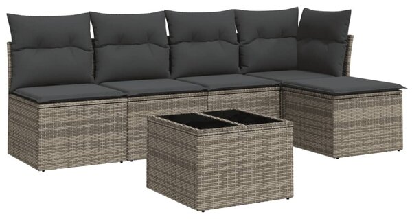 6 részes szürke polyrattan kerti ülőgarnitúra párnákkal