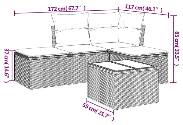 5 részes szürke polyrattan kerti ülőgarnitúra párnákkal
