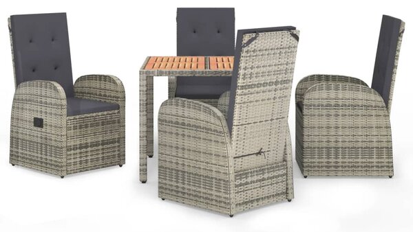 5 részes szürke polyrattan kerti étkezőgarnitúra párnával