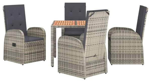 5 részes szürke polyrattan kerti étkezőgarnitúra párnával
