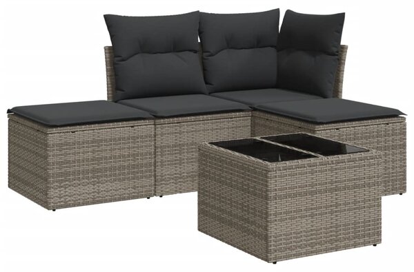 5 részes szürke polyrattan kerti ülőgarnitúra párnákkal