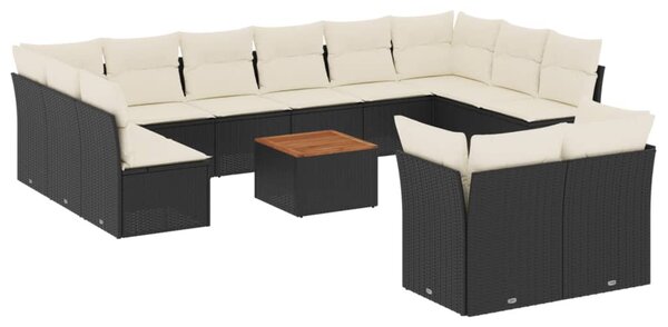 13 részes fekete polyrattan kerti ülőgarnitúra párnákkal