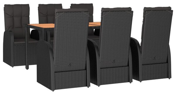7 részes fekete polyrattan kerti étkezőgarnitúra párnával