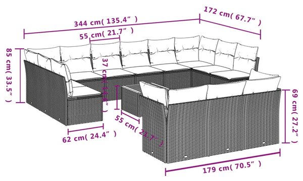 14 részes bézs polyrattan kerti ülőgarnitúra párnával
