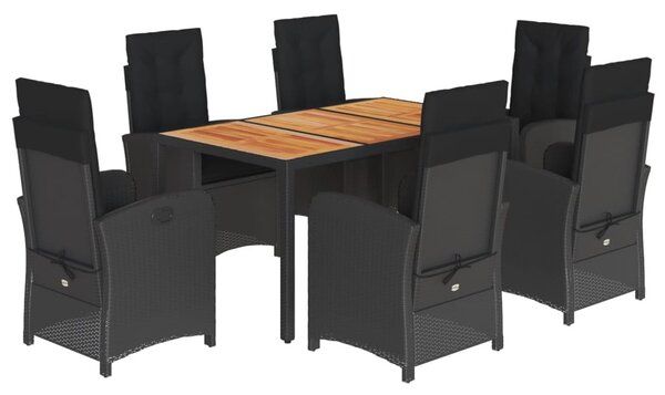 7 részes fekete polyrattan kerti étkezőgarnitúra párnával