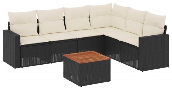7 részes fekete polyrattan kerti ülőgarnitúra párnával