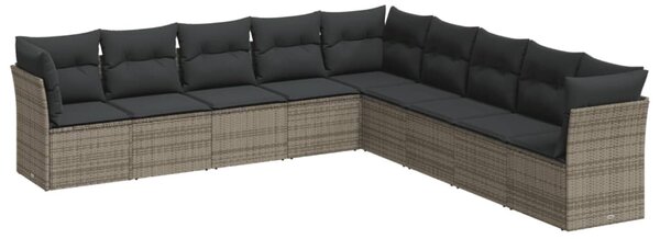 9 részes szürke polyrattan kerti ülőgarnitúra párnákkal