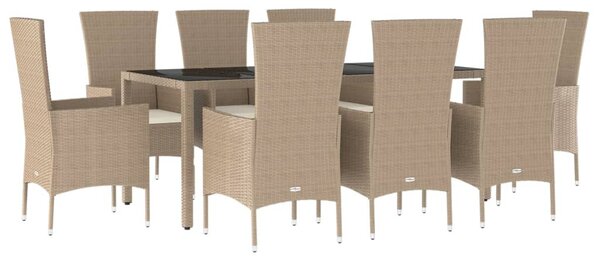 9 részes bézs polyrattan kerti étkezőgarnitúra párnákkal