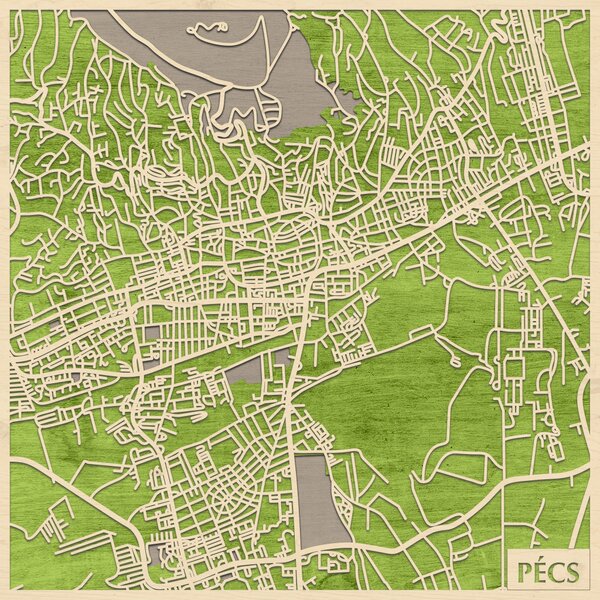 Pécs 3D fa várostérkép fali dekoráció – Natura Products