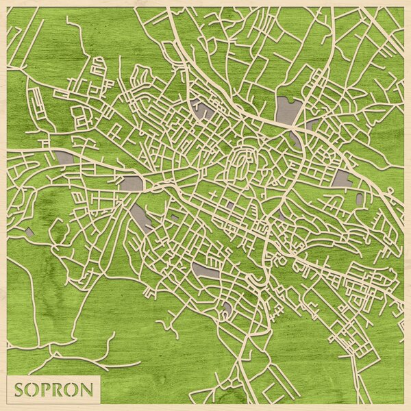 Sopron 3D fa várostérkép fali dekoráció – Natura Products