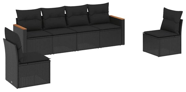 6 részes fekete polyrattan kerti ülőgarnitúra párnákkal