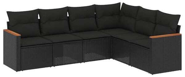 6 részes fekete polyrattan kerti ülőgarnitúra párnákkal