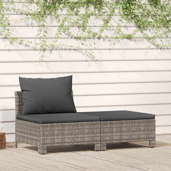 2 darabos szürke polyrattan kerti bútor szett párnákkal