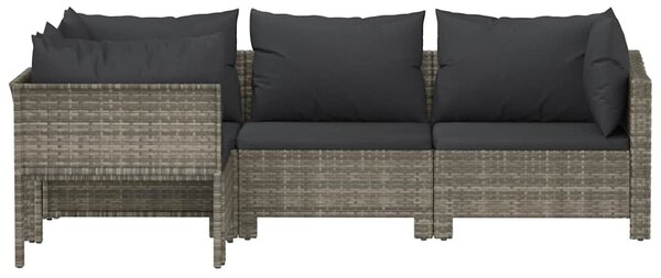 4 darabos szürke polyrattan kerti bútor szett párnákkal