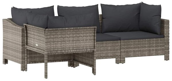 4 darabos szürke polyrattan kerti bútor szett párnákkal