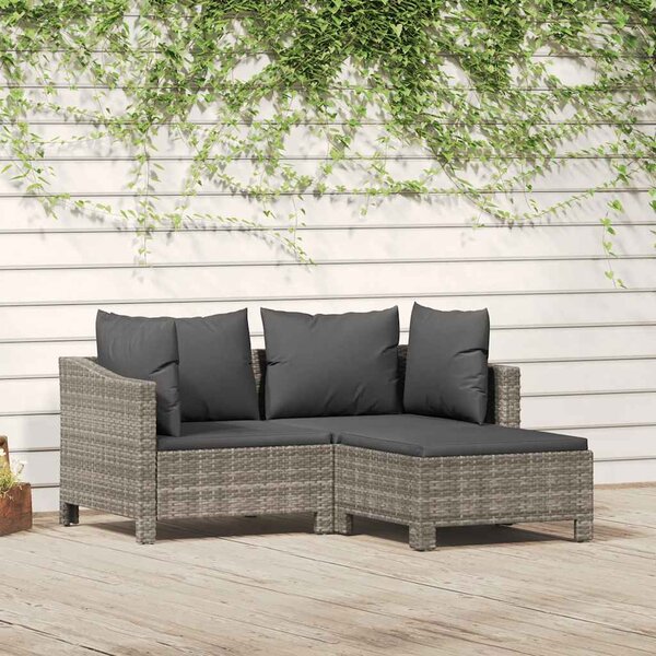 3 részes szürke polyrattan kerti ülőgarnitúra párnákkal
