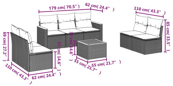 8 részes fekete polyrattan kerti ülőgarnitúra párnákkal