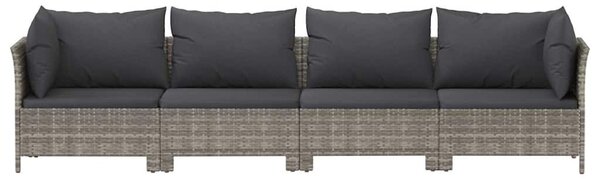 4 darabos szürke polyrattan kerti bútor szett párnákkal