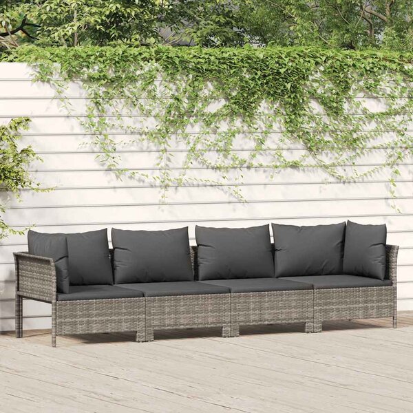 4 darabos szürke polyrattan kerti bútor szett párnákkal