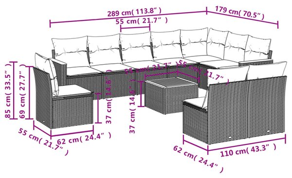 11 részes bézs polyrattan kerti ülőgarnitúra párnákkal