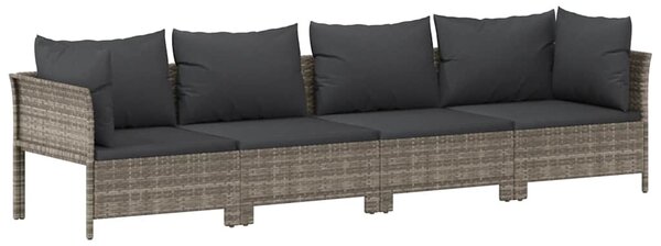 4 darabos szürke polyrattan kerti bútor szett párnákkal