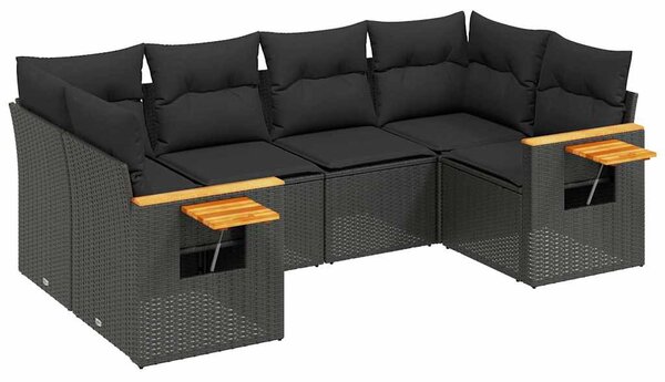 6 részes fekete polyrattan kerti ülőgarnitúra párnákkal