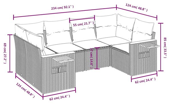6 részes fekete polyrattan kerti ülőgarnitúra párnákkal