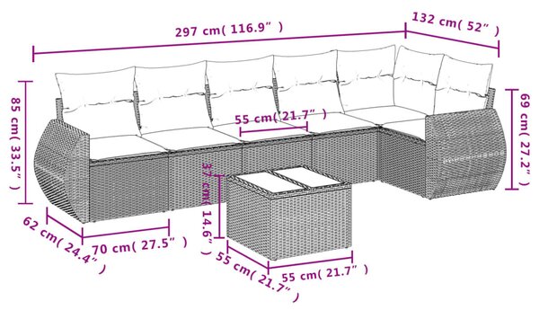 7 részes szürke polyrattan kerti ülőgarnitúra párnákkal