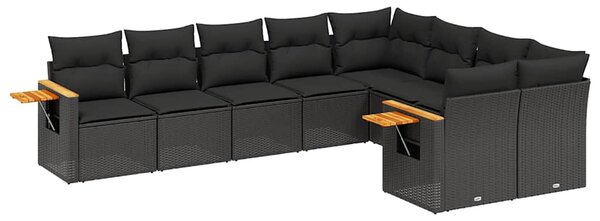 9 részes fekete polyrattan kerti ülőgarnitúra párnákkal