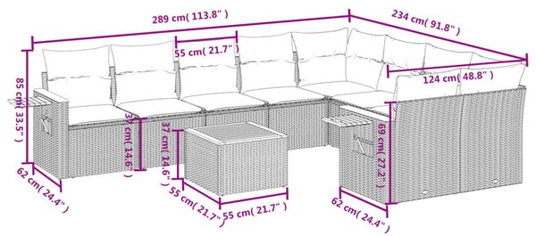10 részes fekete polyrattan kerti ülőgarnitúra párnákkal