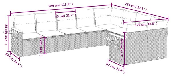 9 részes fekete polyrattan kerti ülőgarnitúra párnákkal
