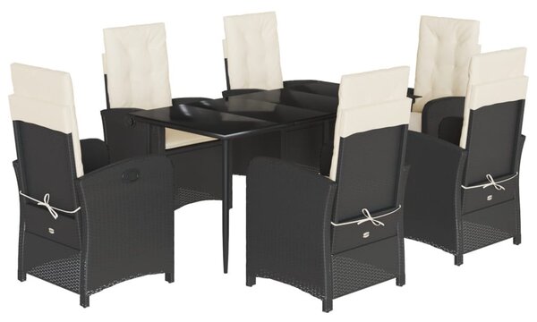 7 részes fekete polyrattan kerti étkezőgarnitúra párnával