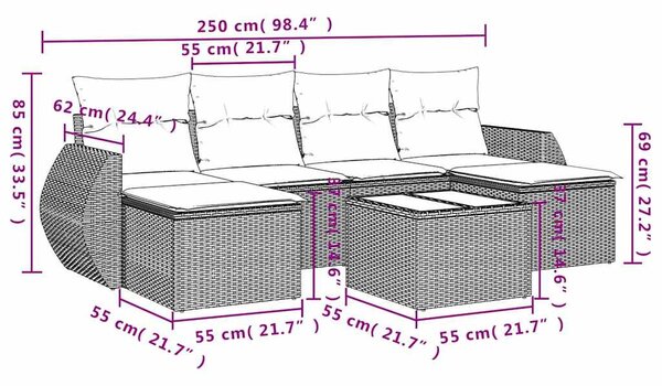 7 részes fekete polyrattan kerti ülőgarnitúra párnával